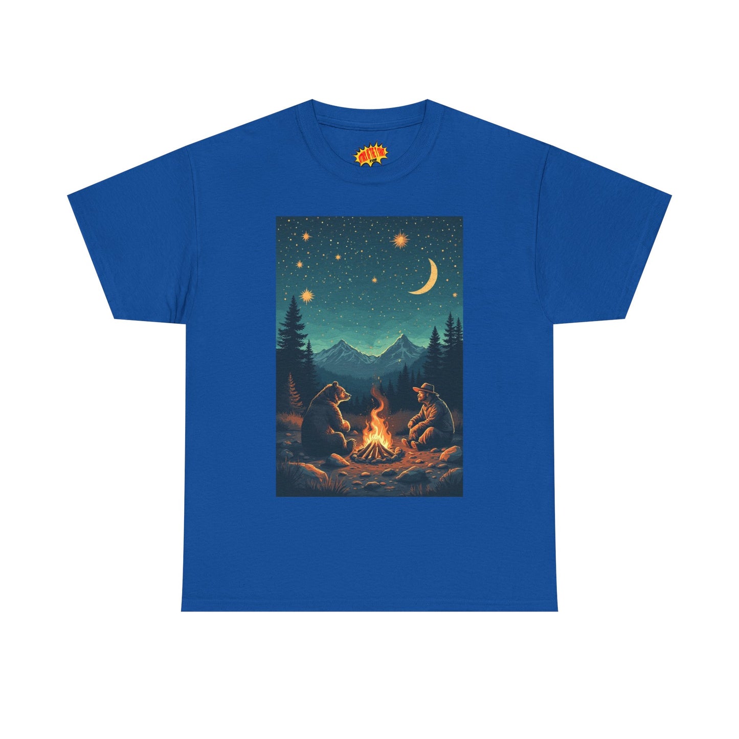 Mountain Man w/Bear Campfire Night Scene T-Shirt *Multiple Colors*
