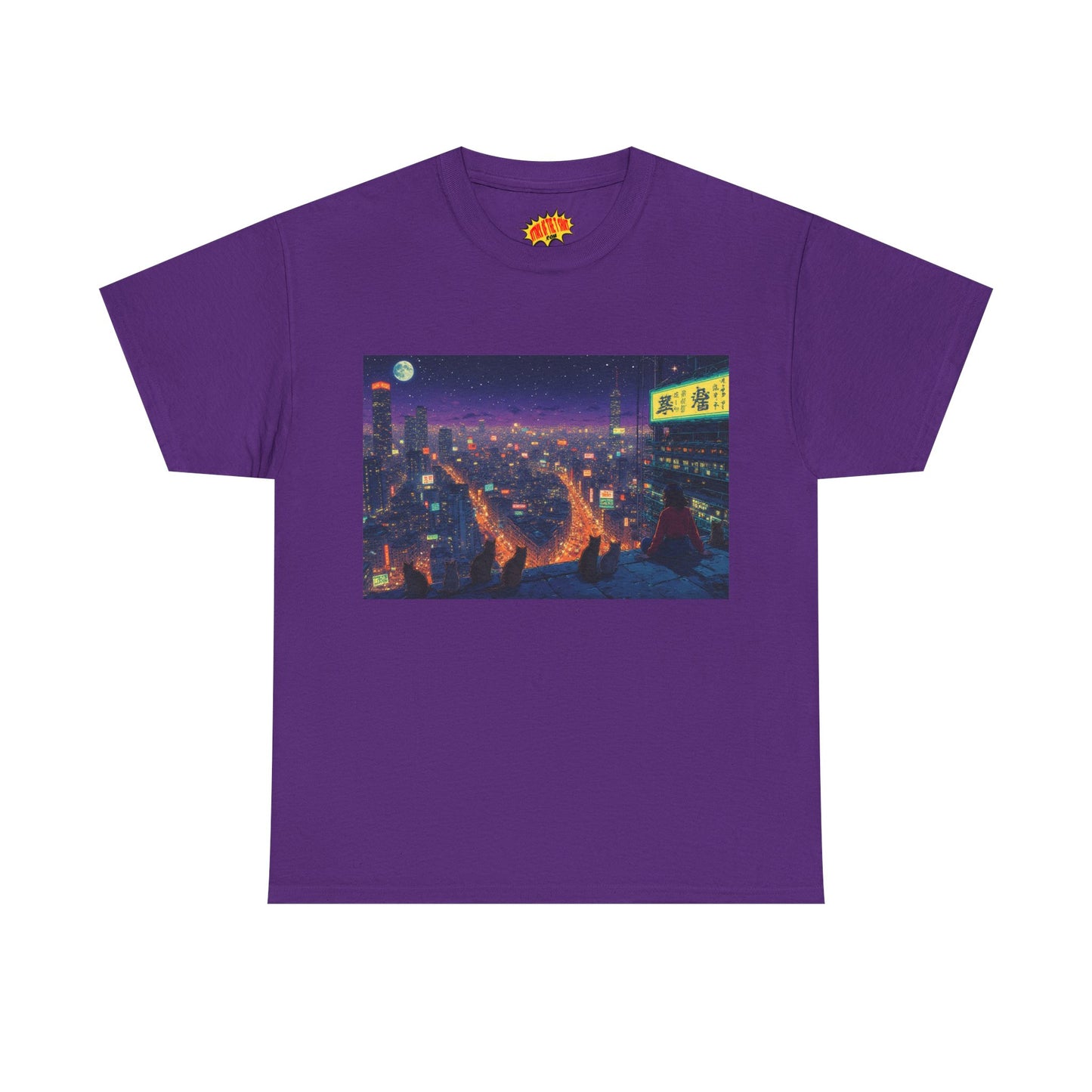Anime Style Neon Night Cityscape w/Cats T-Shirt *Multiple Colors*