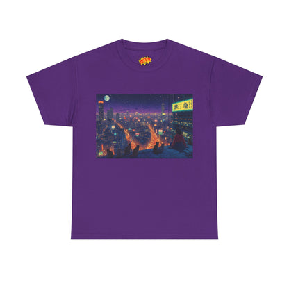 Anime Style Neon Night Cityscape w/Cats T-Shirt