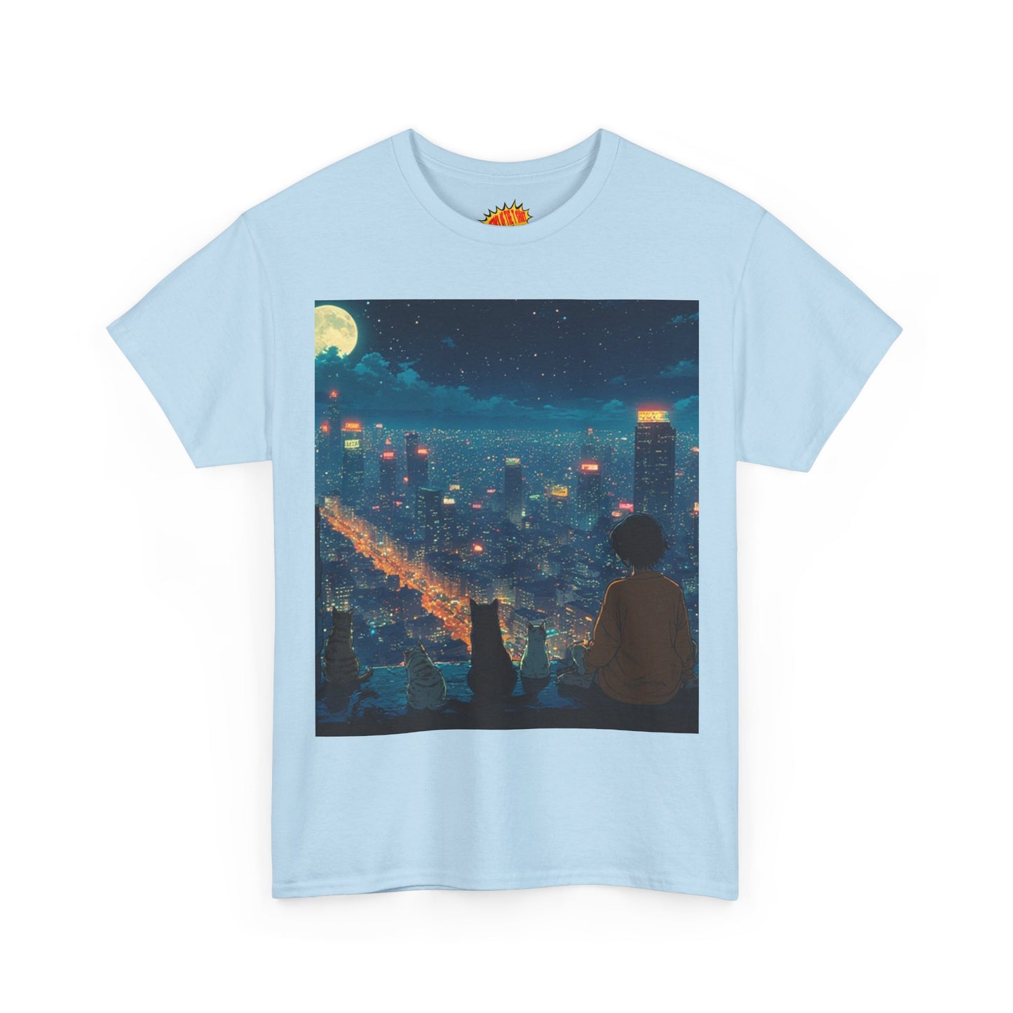 Anime City Night Scene w/Cats T-Shirt *Multiple Colors*