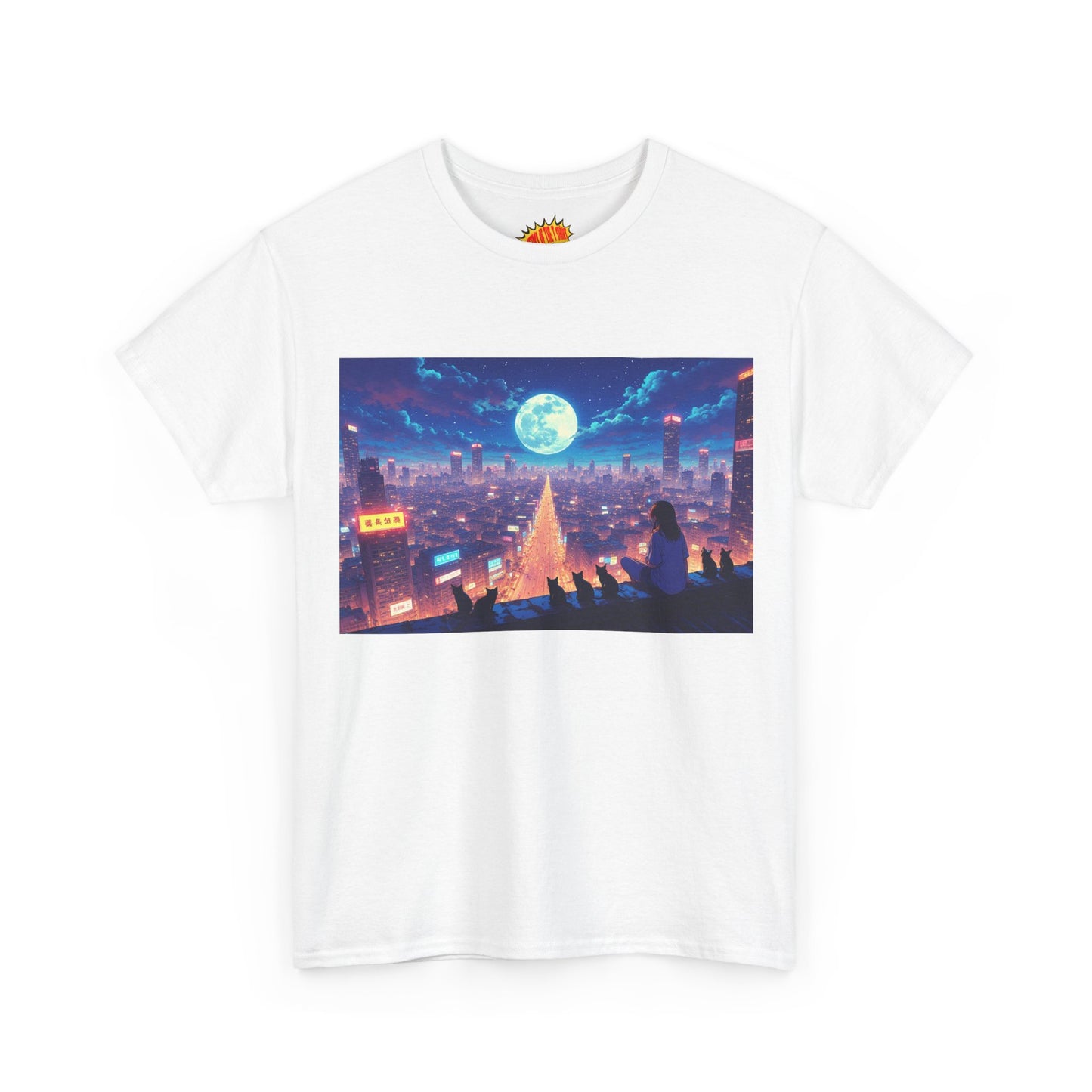 Anime Neon Night Cityscape w/Cats T-Shirt *Multiple Colors*