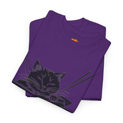 Black Cat w/Box + Yarn Ball Art Drawing Tee Shirt