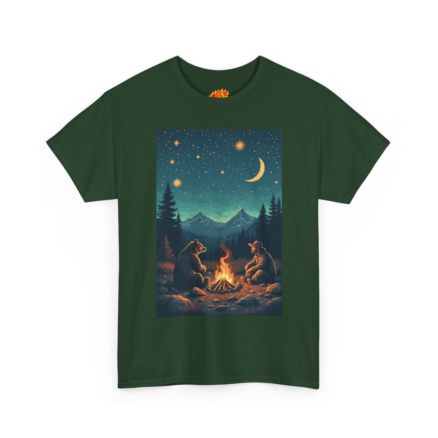 Mountain Man w/Bear Campfire Night Scene T-Shirt *Multiple Colors*