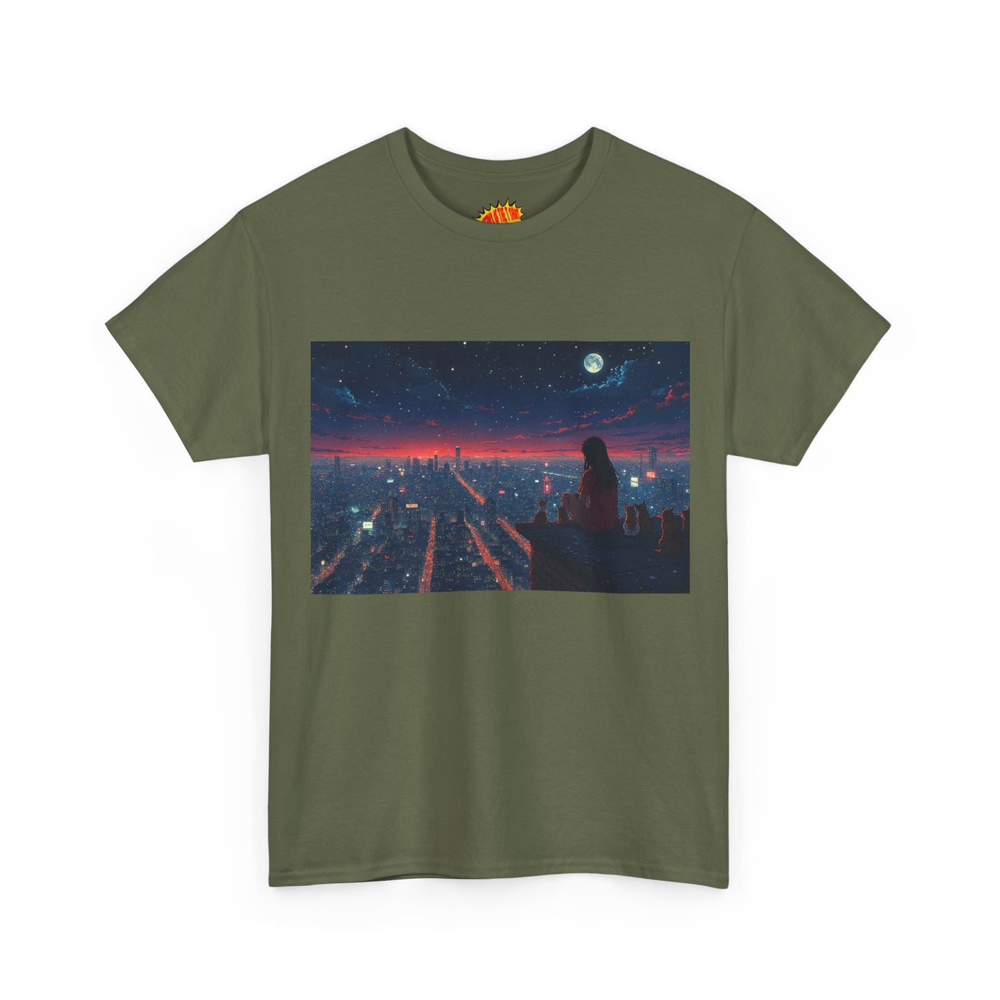 Neon City Anime Night Scene w/Cats T-Shirt *Multiple Colors*