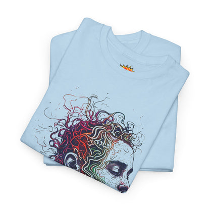 Multicolor Line Drawing Human Graphic Art Tee Shirt