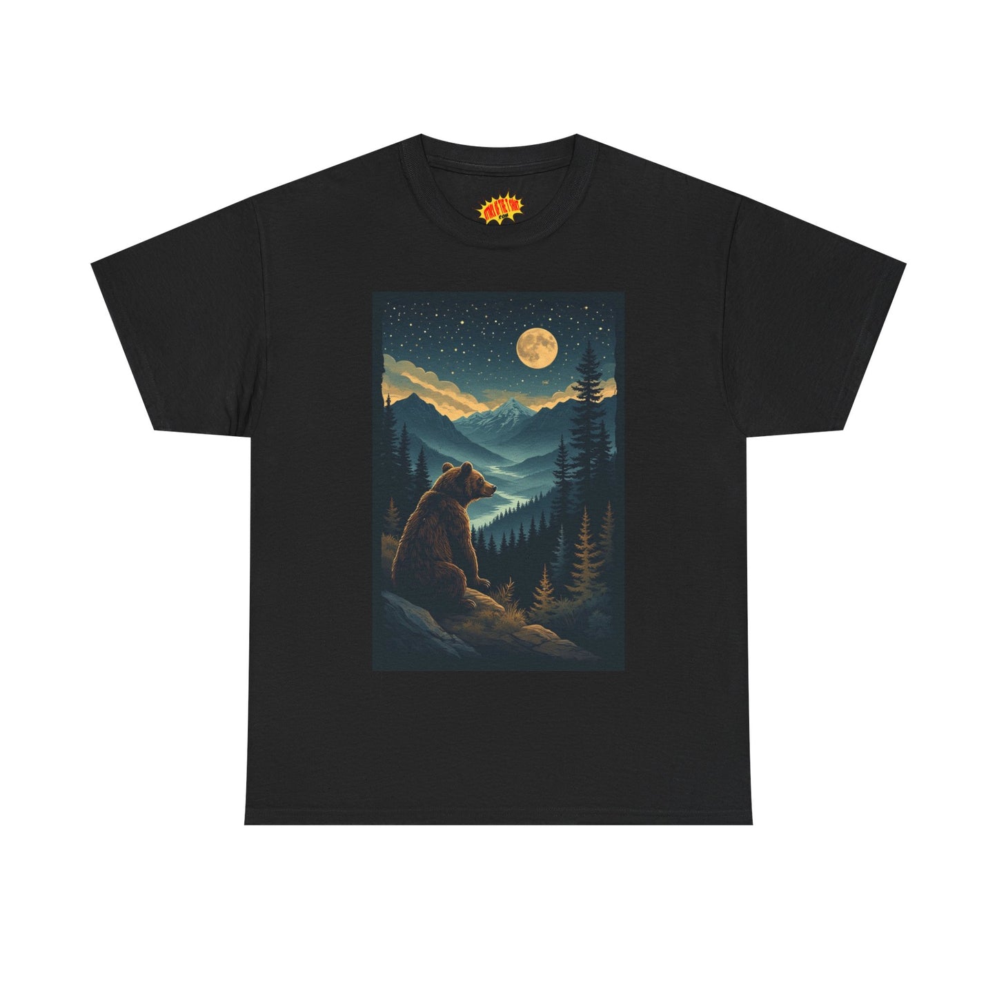 Sitting Grizzly Bear Full Moon Scene T-Shirt *Multiple Colors*