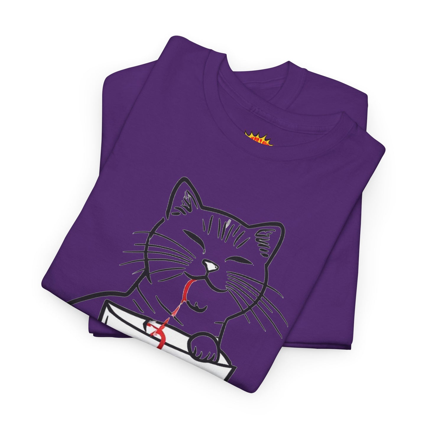 Cat w/Noodle Cup + Yarn Ball Art Drawing Tee Shirt *Multiple Colors*