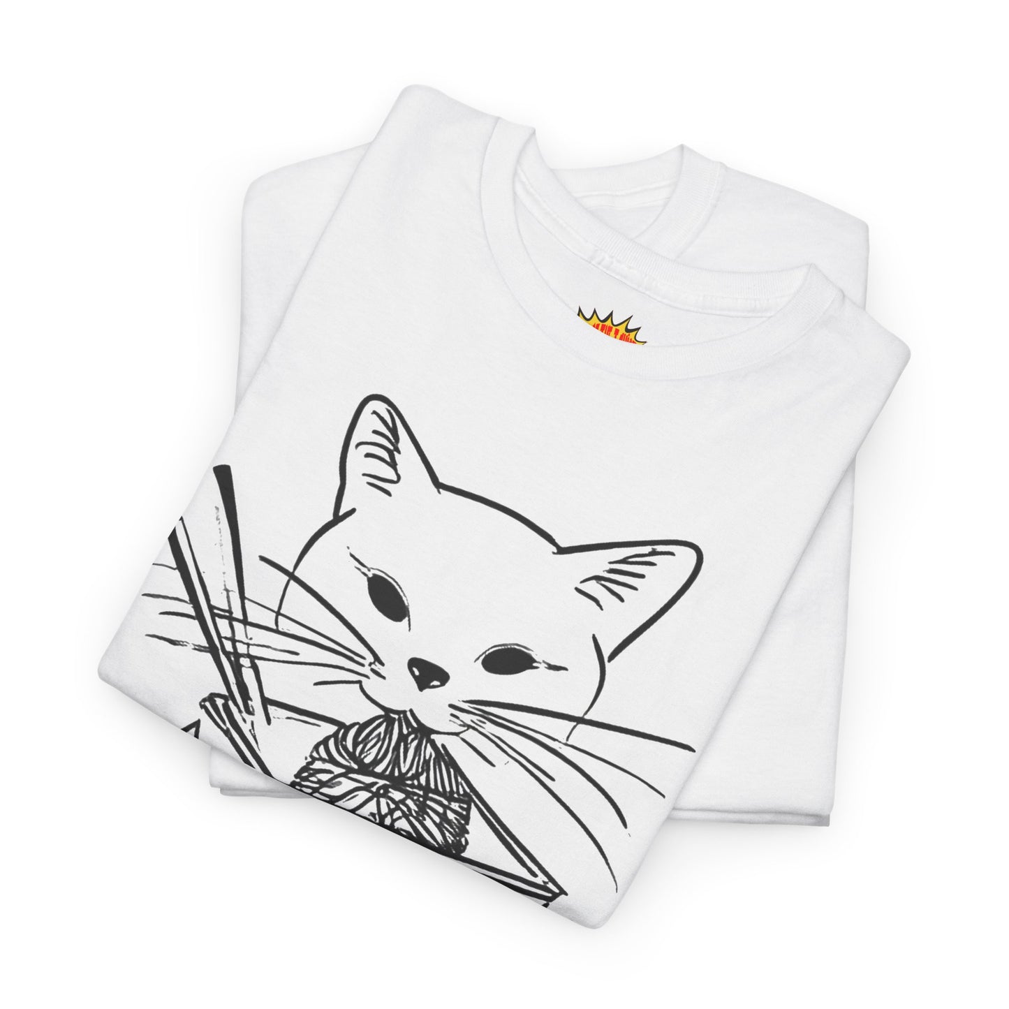 Cat w/Noodles Line Art Drawing Tee Shirt *Multiple Colors*