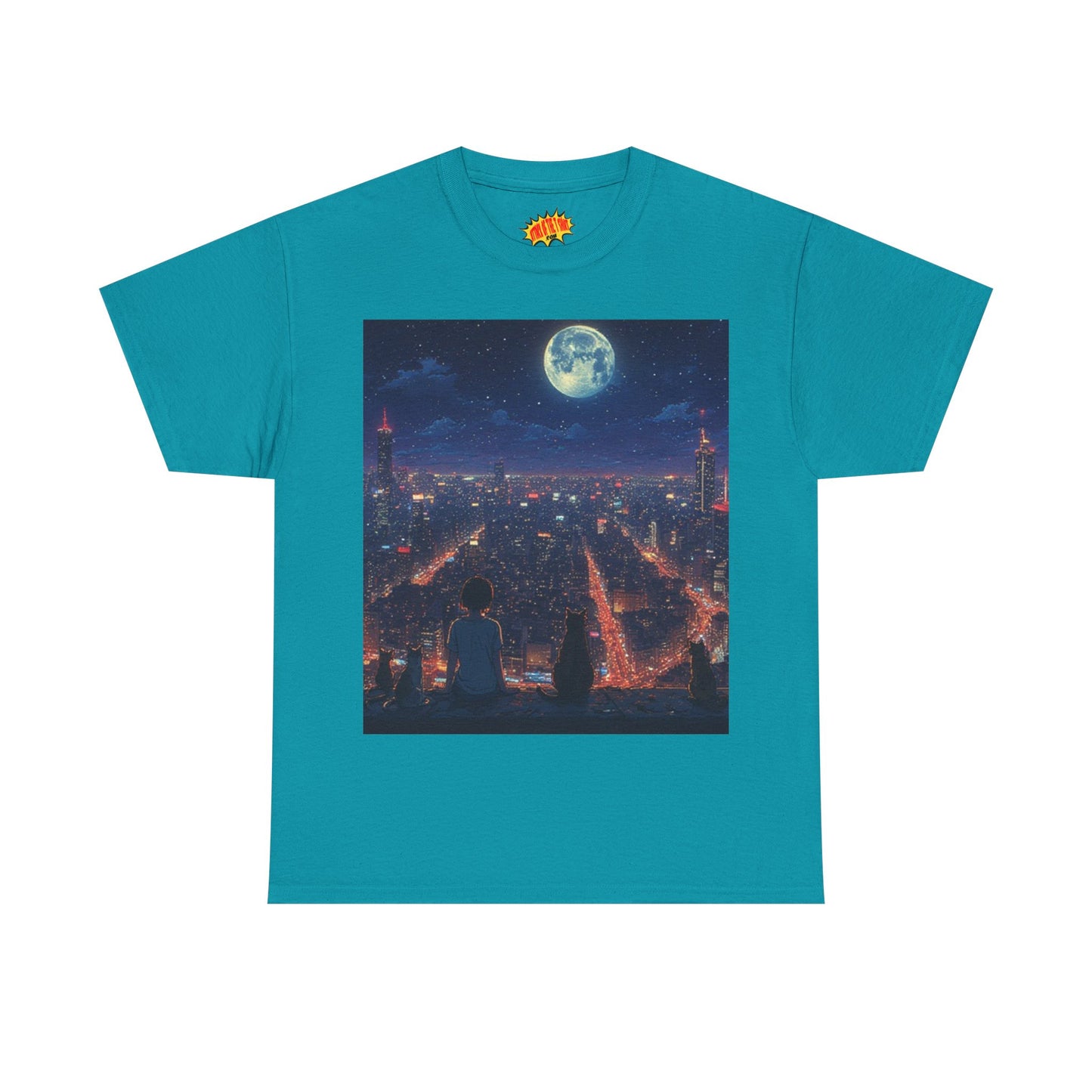 Anime City Neon Night Scene w/Cats T-Shirt *Multiple Colors*