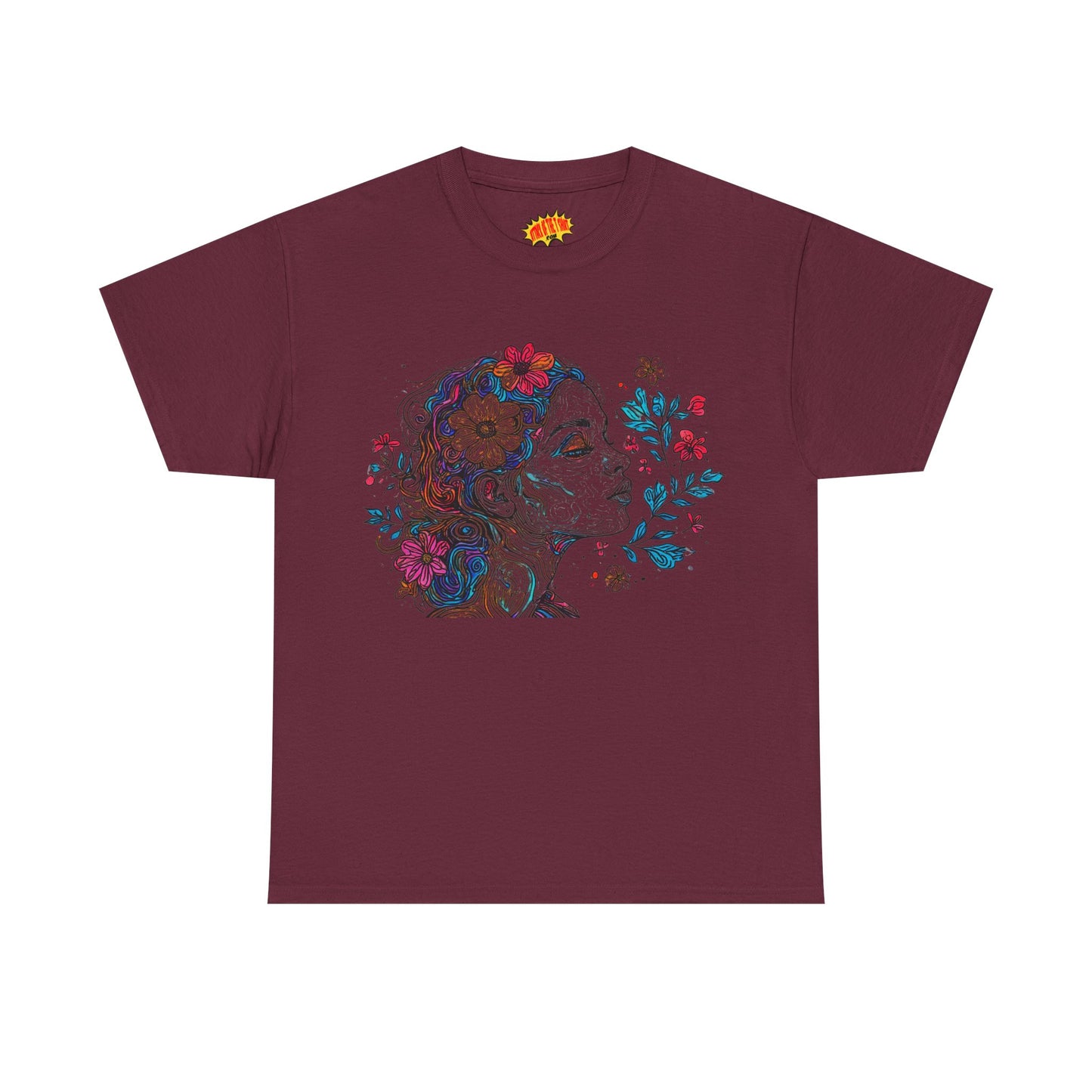 Multicolor Line Drawing Human Graphic Flower Art Tee Shirt *Multiple Colors*