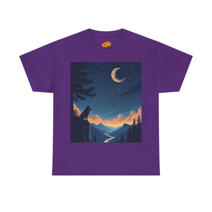 Wolf Silhouette with Sliver Moon Scene T-Shirt