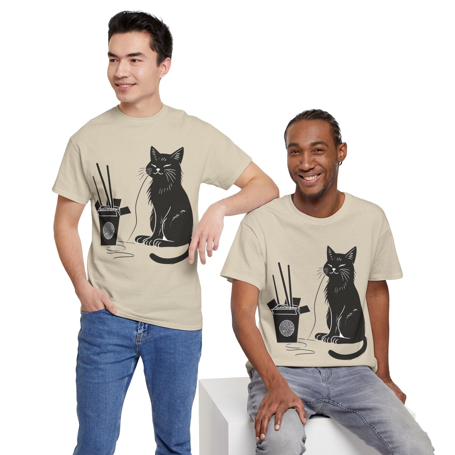 Black Cat w/Takeout Yarn Art Tee Shirt *Multiple Colors*