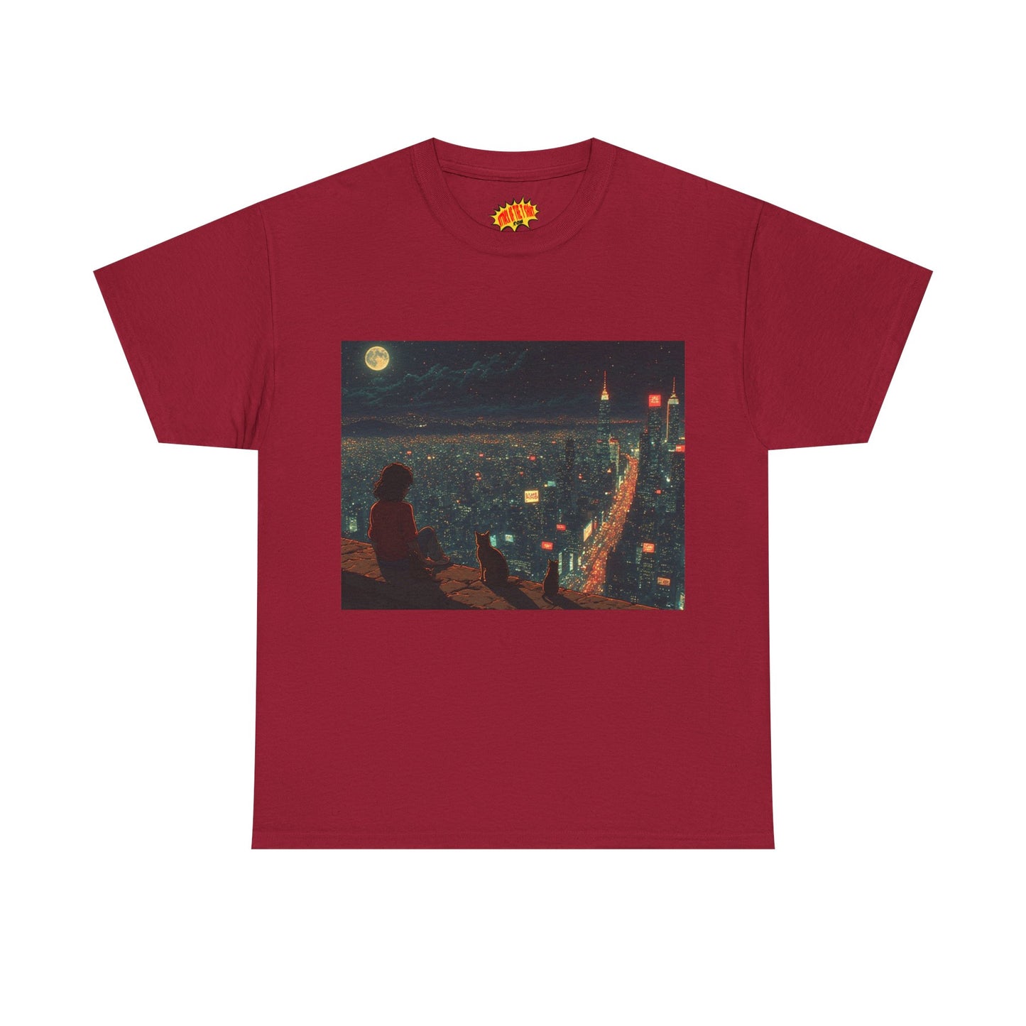 Anime Nighttime Cityscape w/Cats T-Shirt *Multiple Colors*