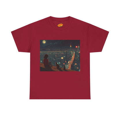 Anime Nighttime Cityscape w/Cats T-Shirt