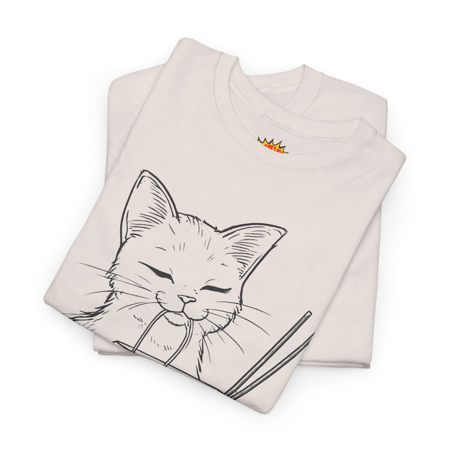 Cat w/Takeout + Yarn Ball Line Drawing Tee Shirt *Multiple Colors*