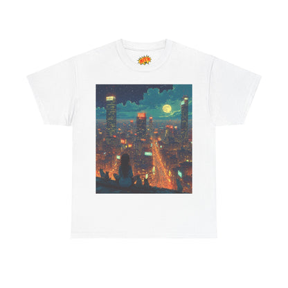 Nighttime Neon Anime Cityscape w/Girl & Cats T-Shirt