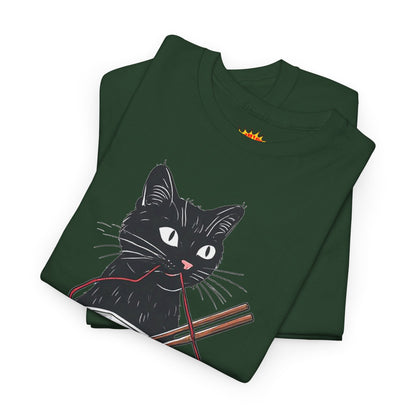 Black Cat w/Noodles + Yarn Ball Art Drawing Tee Shirt