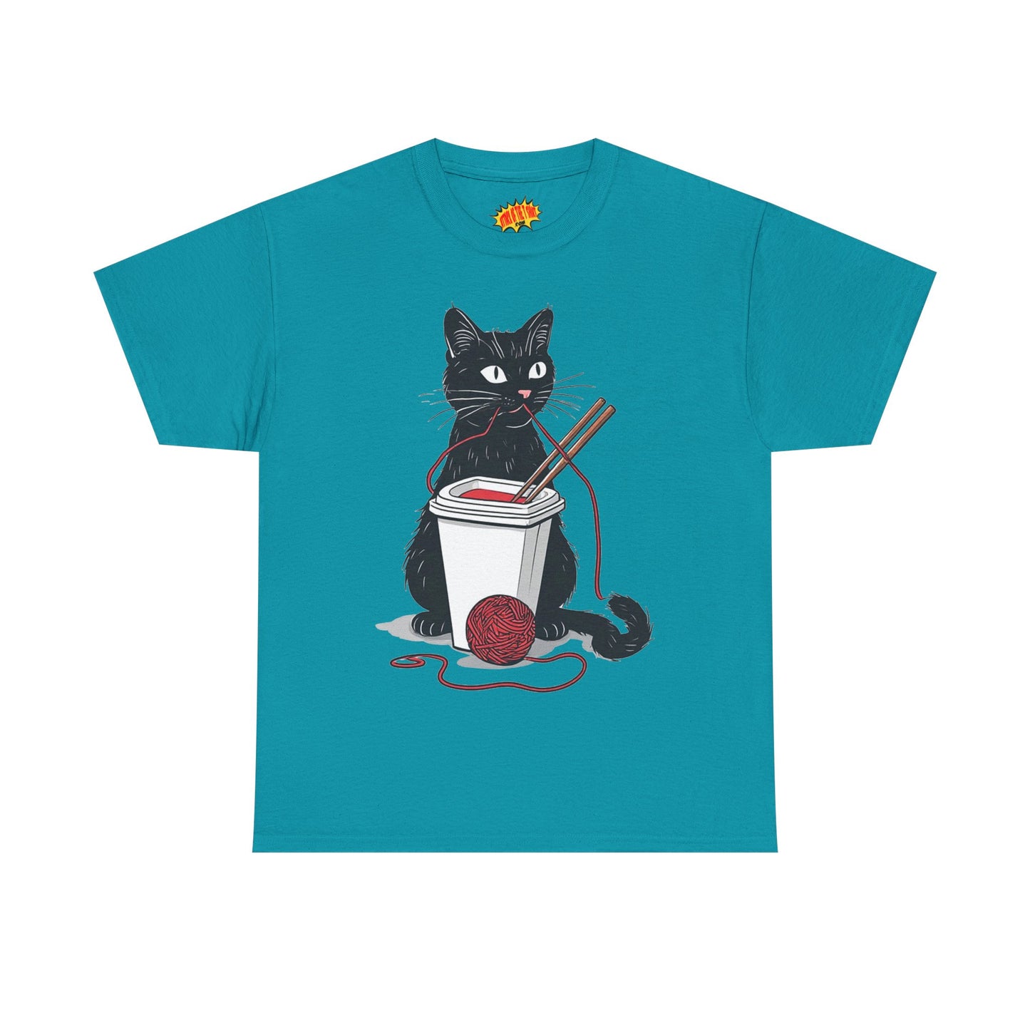 Black Cat w/Noodles + Yarn Ball Art Drawing Tee Shirt *Multiple Colors*