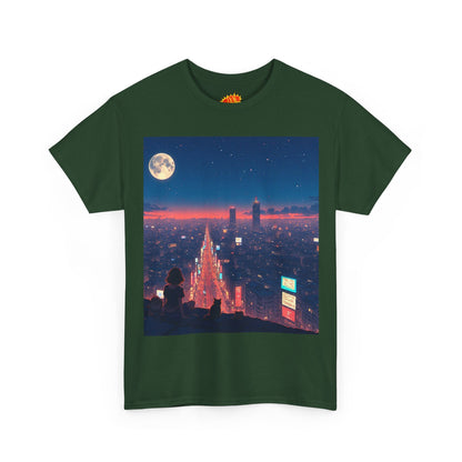 Anime Neon City Night Scene w/Girl & Cats T-Shirt