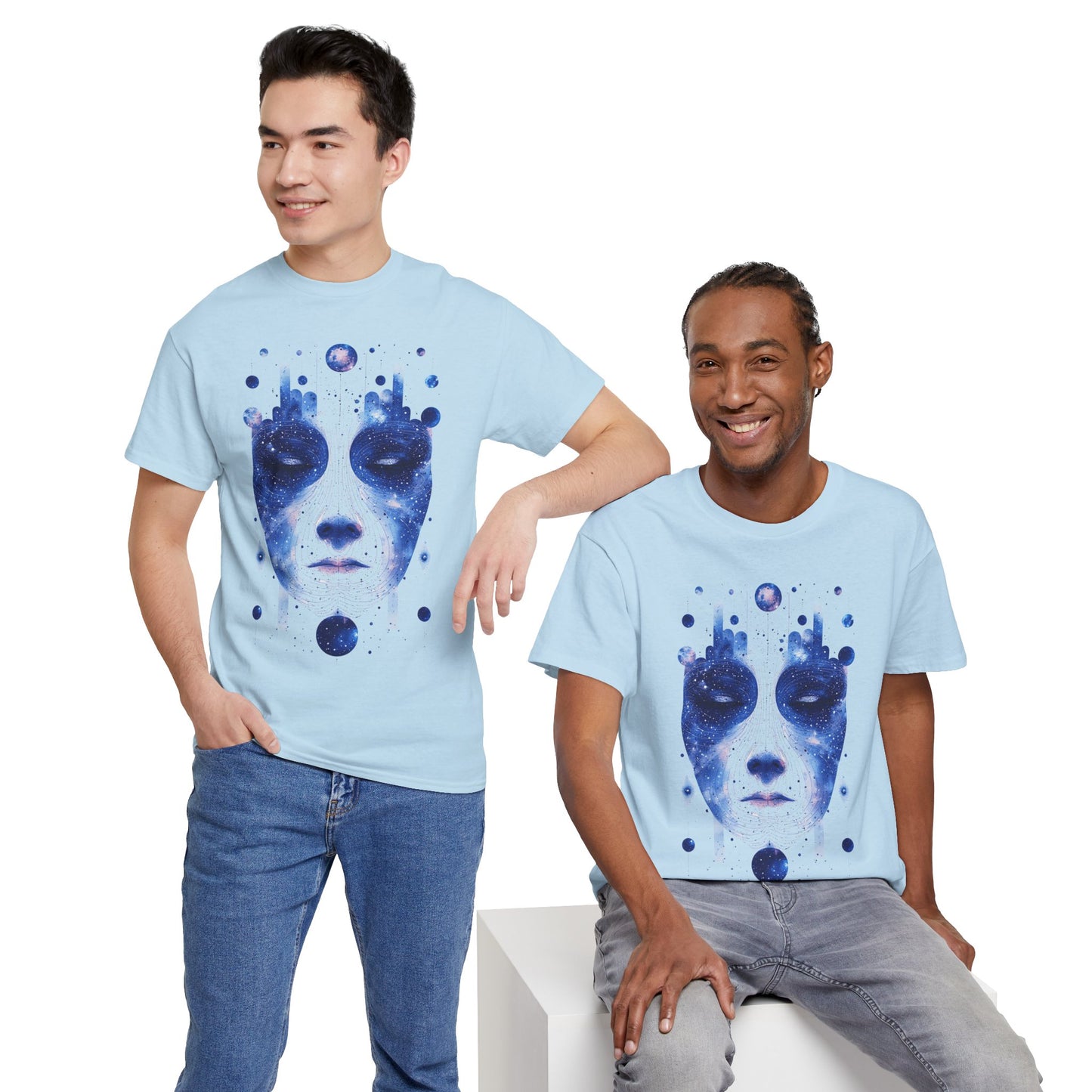Cosmic Face Galaxy Graphic Space Art Tee Shirt *Multiple Colors*