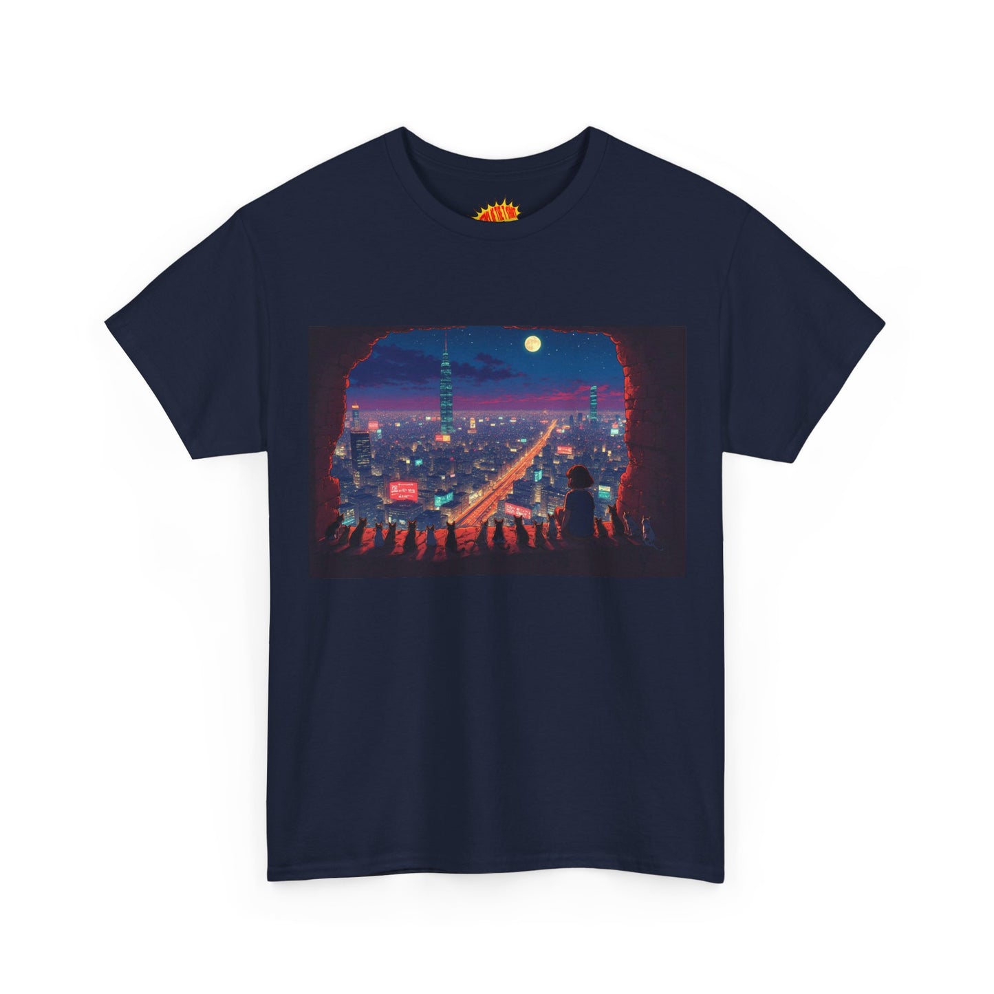 Anime Neon Cityscape Scene w/Cats T-Shirt *Multiple Colors*