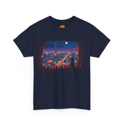 Anime Neon Cityscape Scene w/Cats T-Shirt