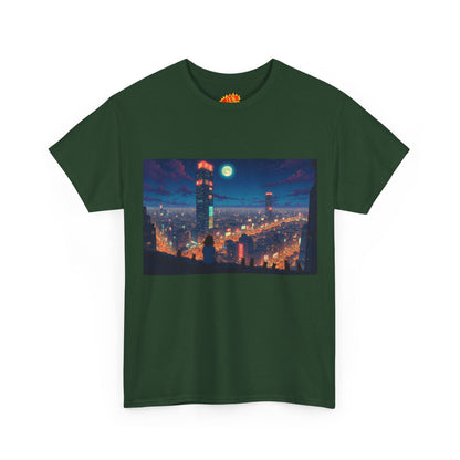 Neon Anime Style City Scene w/Girl & Cats T-Shirt