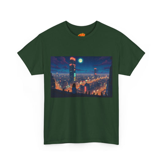Neon Anime Style City Scene w/Girl & Cats T-Shirt *Multiple Colors*