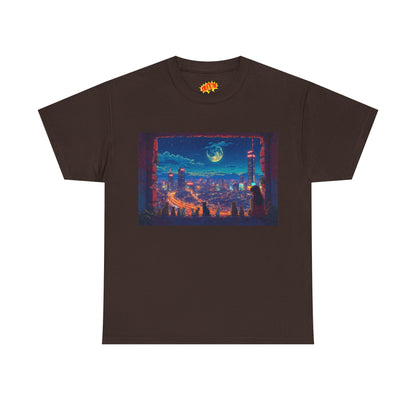 Anime Cityscape Night Scene w/Girl & Cats T-Shirt