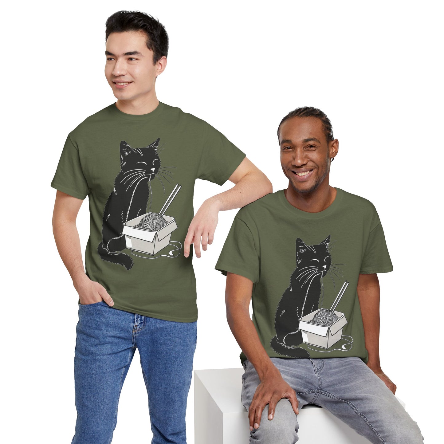 Black Cat w/Noodles Drawing Art Tee Shirt *Multiple Colors*