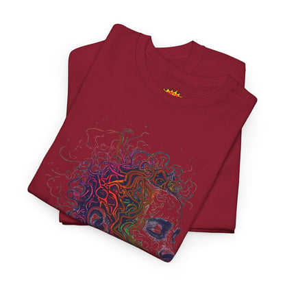 Multicolor Line Drawing Human Graphic Art Tee Shirt