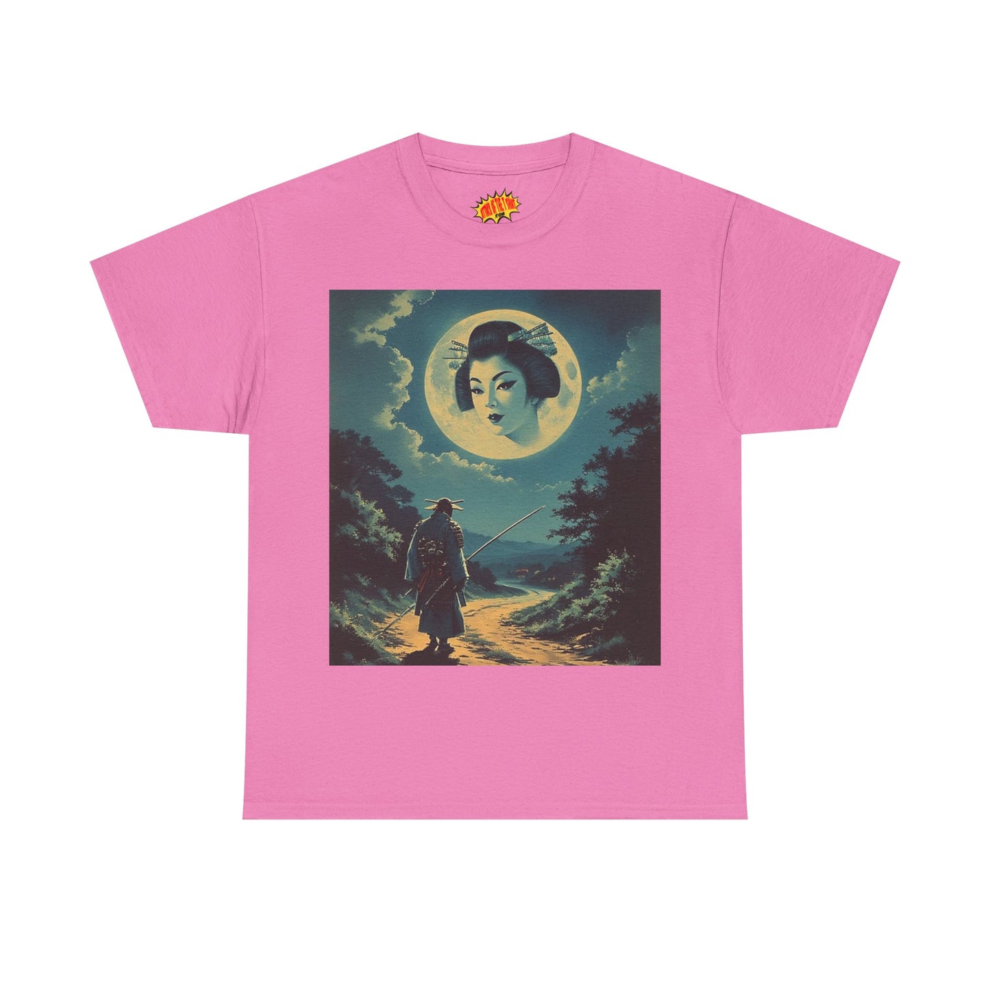 Travelling Samurai w/Full Moon Geisha Woman T-Shirt *Multiple Colors*