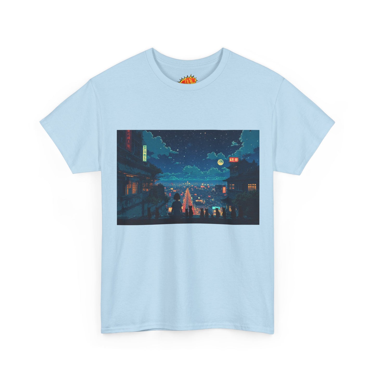 Anime Style City Scene w/Girl & Cats T-Shirt *Multiple Colors*
