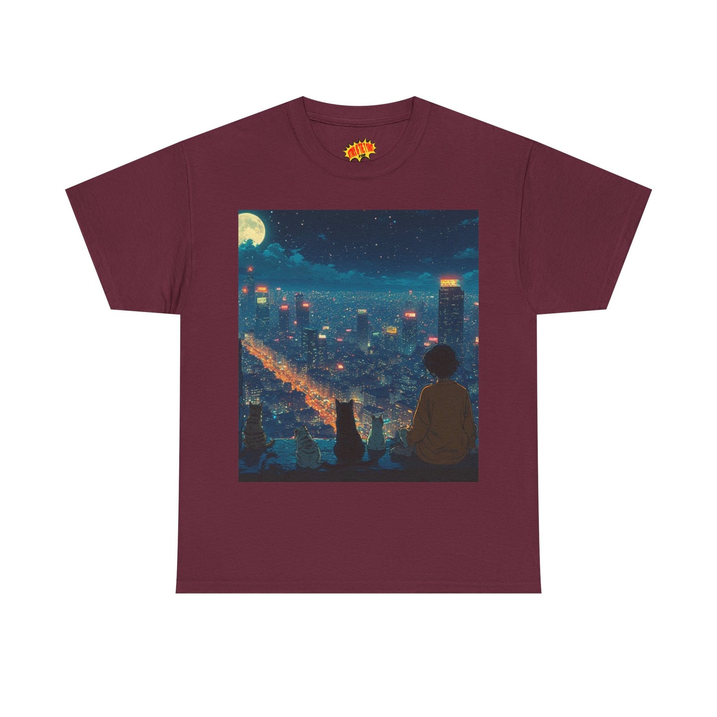Anime City Night Scene w/Cats T-Shirt *Multiple Colors*