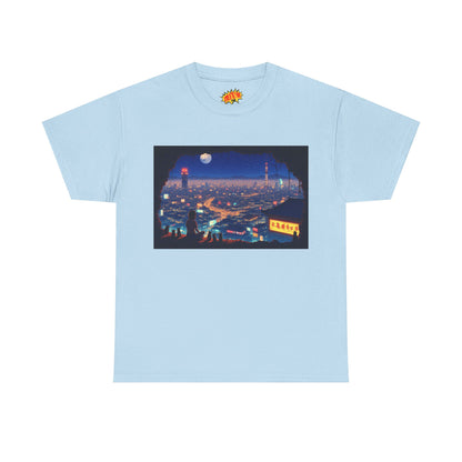 Anime Neon Cityscape Scene w/Girl & Cats T-Shirt
