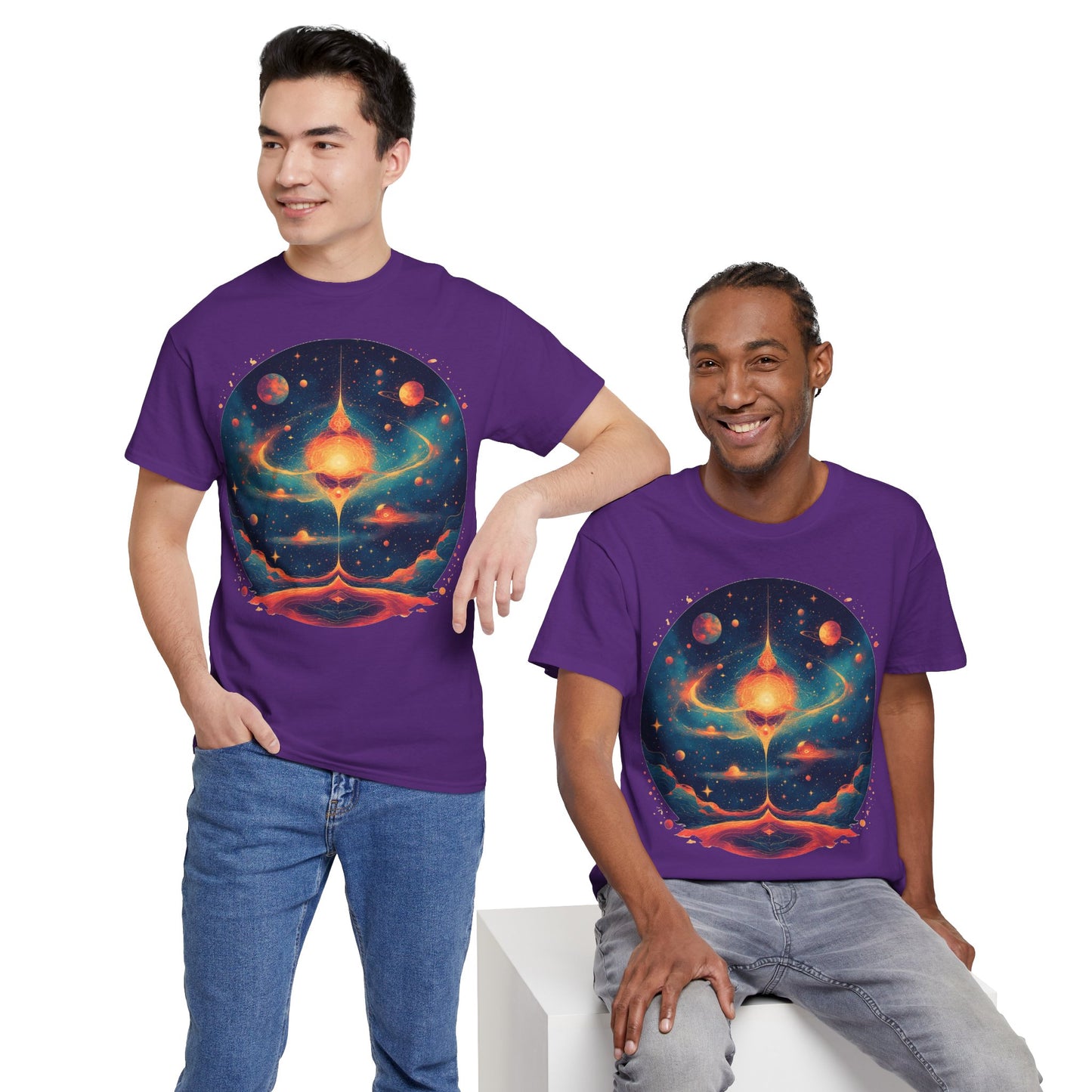 Round Galaxy w/Planets Graphic Tee Shirt *Multiple Colors*