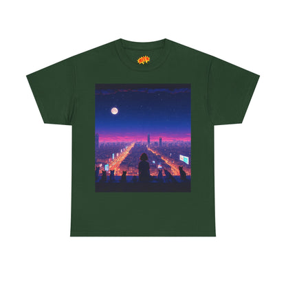 Anime City Full Moon Scene w/Girl & Cats T-Shirt