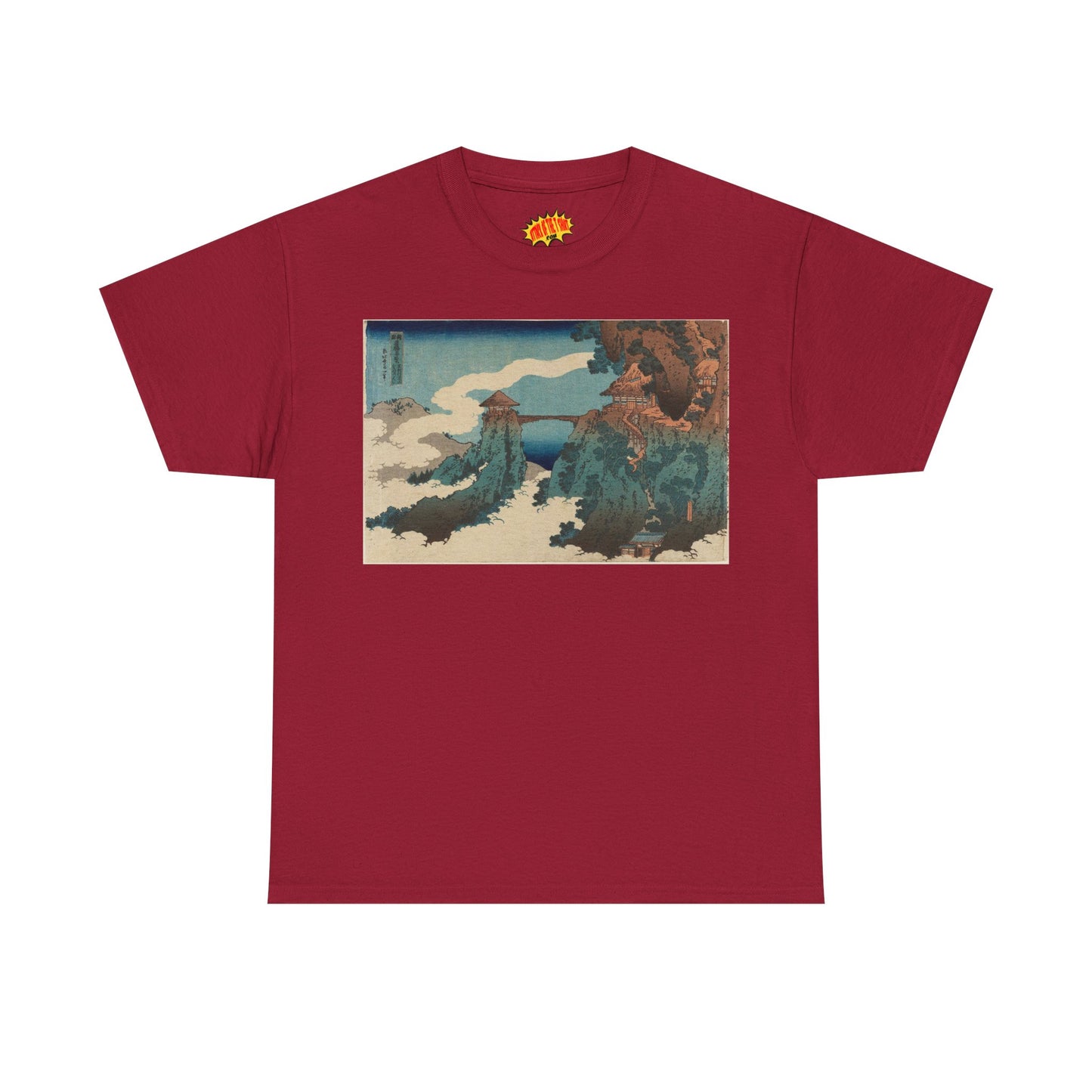 The Hanging-cloud Bridge by Katushika Hokusai - Heavy Cotton Tee *Dark Colors*