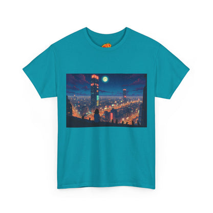Neon Anime Style City Scene w/Girl & Cats T-Shirt