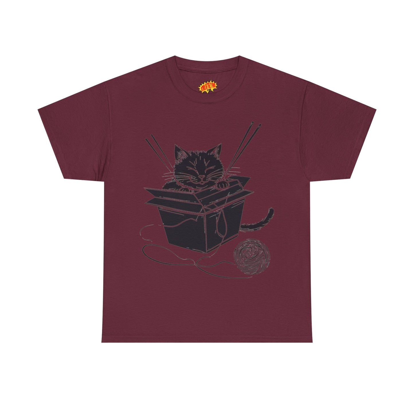 Black Cat w/Box + Yarn Ball Art Drawing Tee Shirt *Multiple Colors*