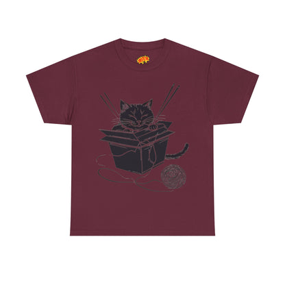 Black Cat w/Box + Yarn Ball Art Drawing Tee Shirt