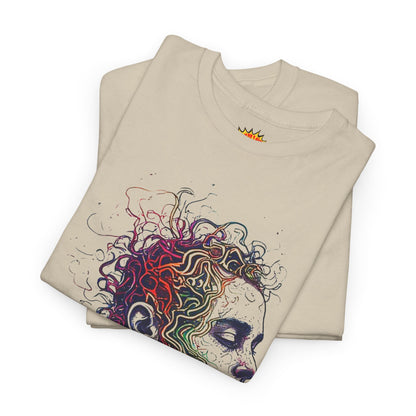Multicolor Line Drawing Human Graphic Art Tee Shirt
