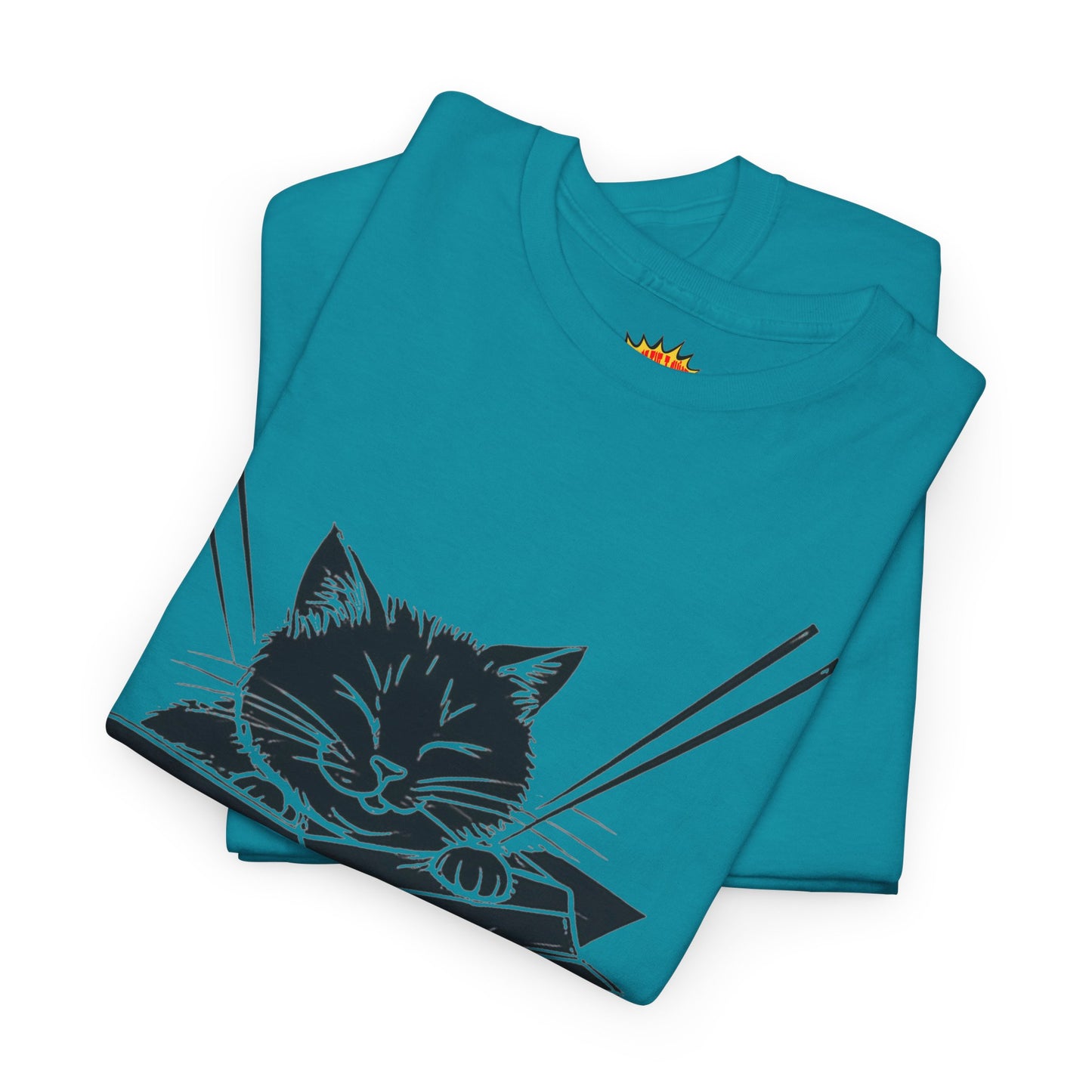 Black Cat w/Box + Yarn Ball Art Drawing Tee Shirt *Multiple Colors*