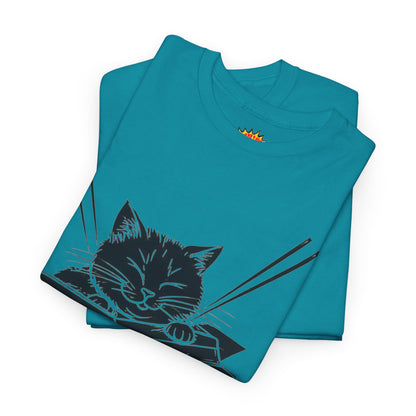 Black Cat w/Box + Yarn Ball Art Drawing Tee Shirt