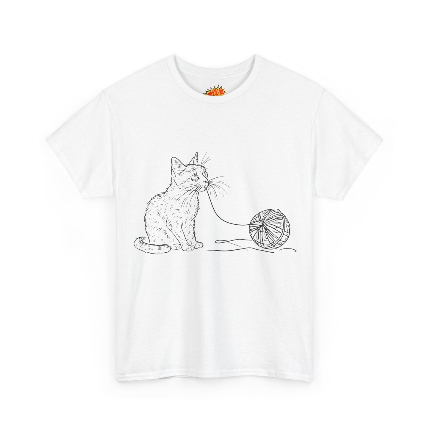 Cat w/Yarn Line Drawing Art Tee Shirt *Multiple Colors*