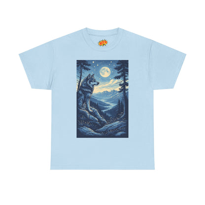 Blue Wolf with Full Moon Scene T-Shirt