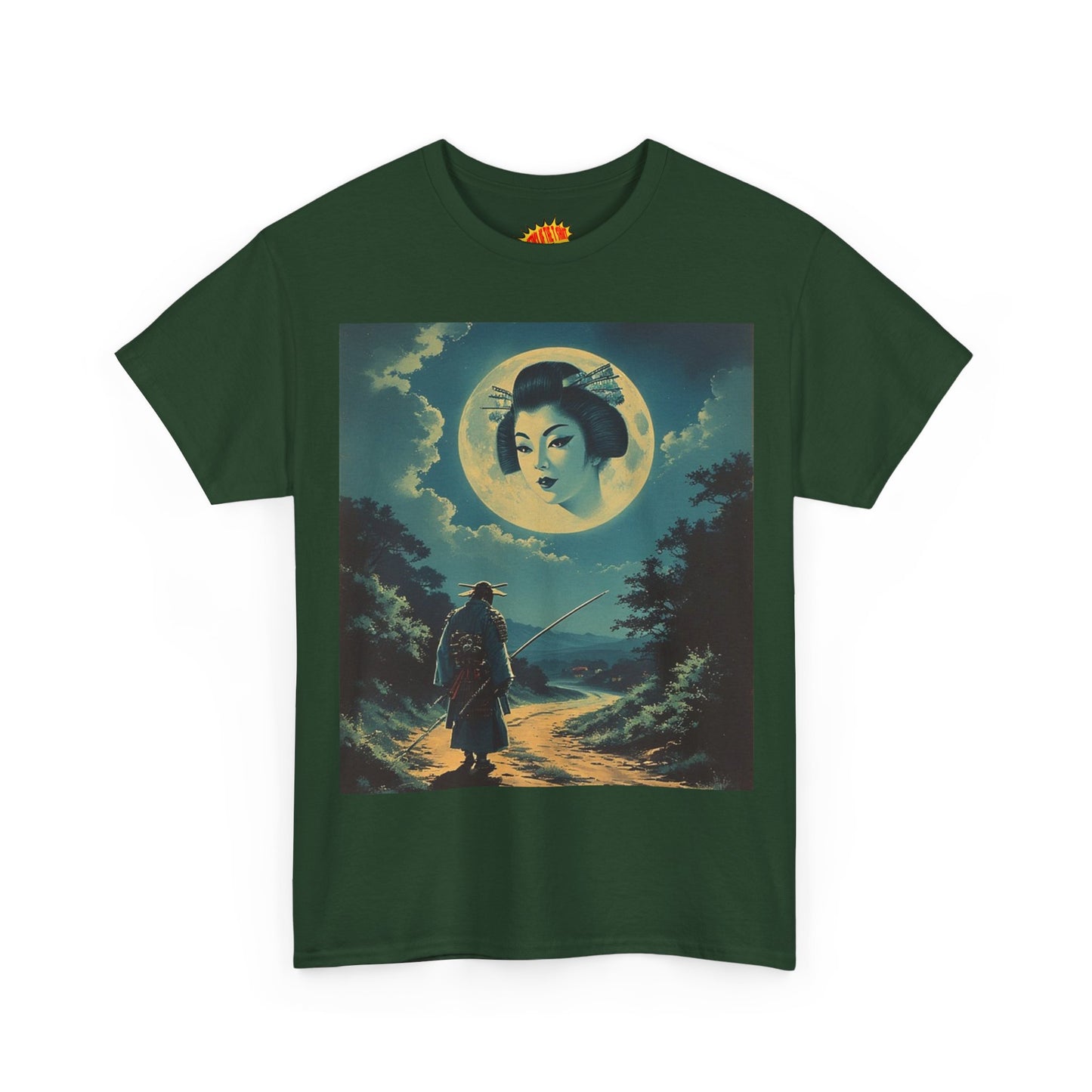 Travelling Samurai w/Full Moon Geisha Woman T-Shirt *Multiple Colors*