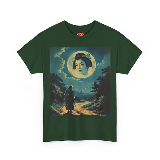 Travelling Samurai w/Full Moon Geisha Woman T-Shirt *Multiple Colors*