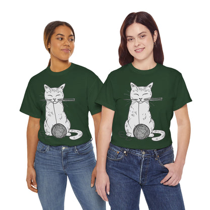 White Cat w/Yarn Ball Art Drawing Tee Shirt
