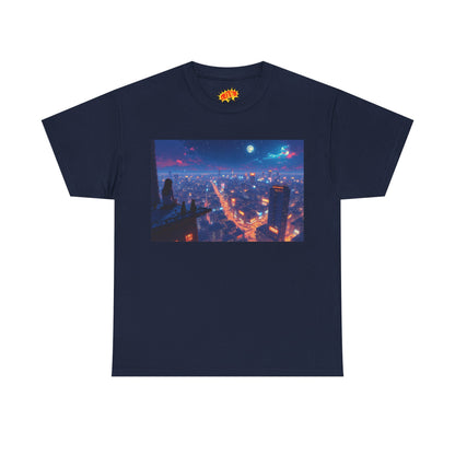 Nighttime Neon Anime Cityscape w/Cats T-Shirt